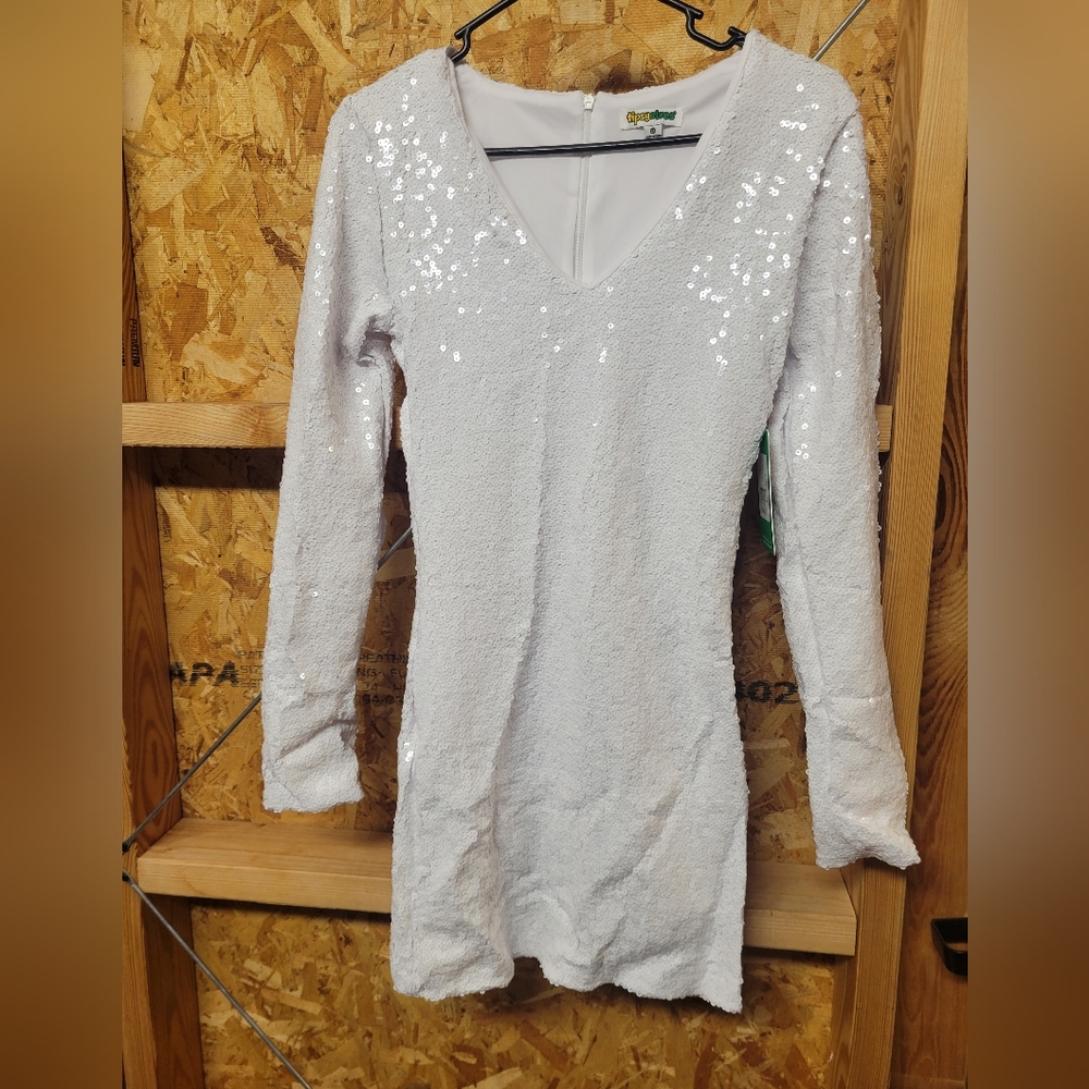 Tipsy Elves NWT White Sequin‎ Long Sleeve Dress Ladies Size XS